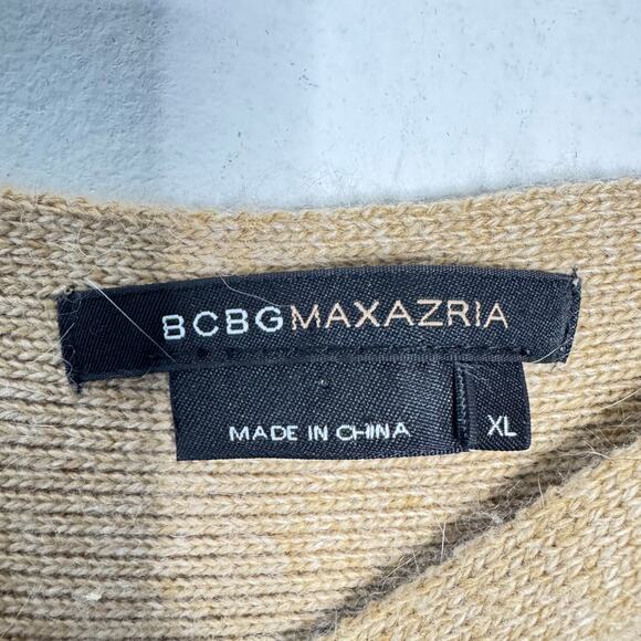 BCBGMaxazria Dress Women XL Tan Apron Style Knit Mini Angora Mini Casual Neutral - Picture 3 of 7